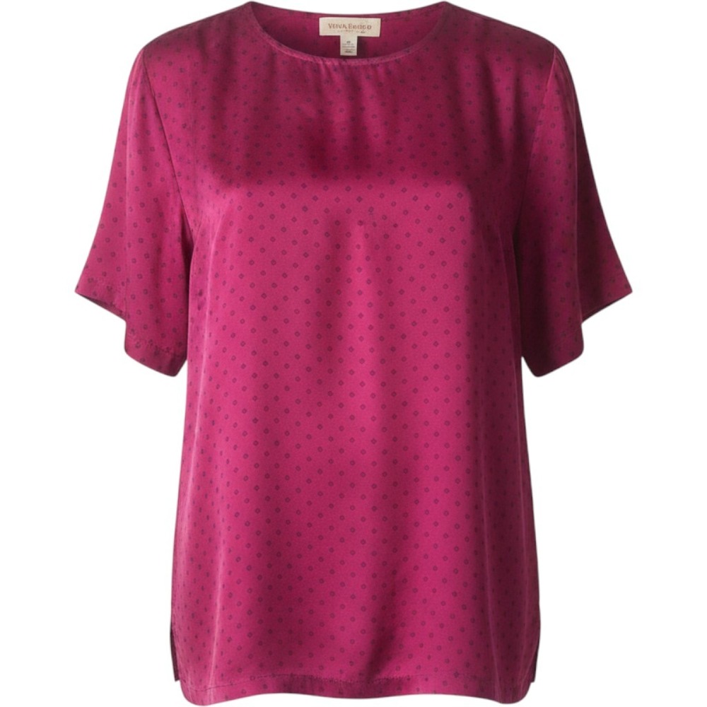 Victorias Secret Pink Satin‎ Geometric Print Blouse Top Vintage Gold Label